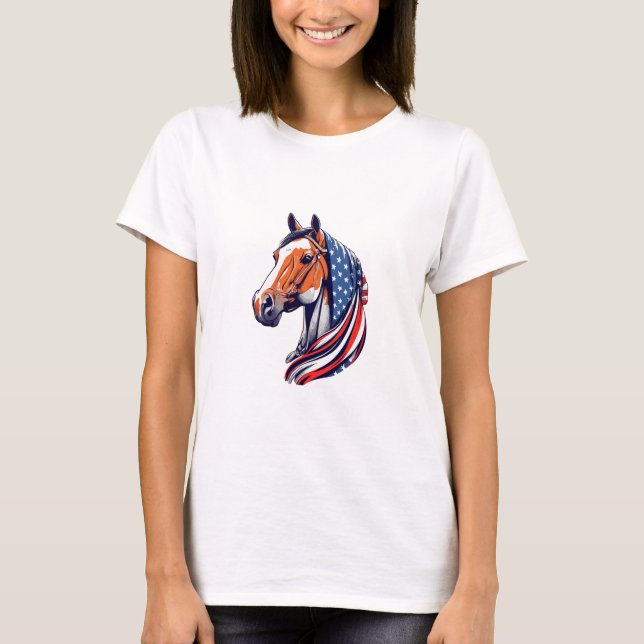 Camiseta Orgulho Patriótico : Cavalo Quarter com Bandeira A (Frente)