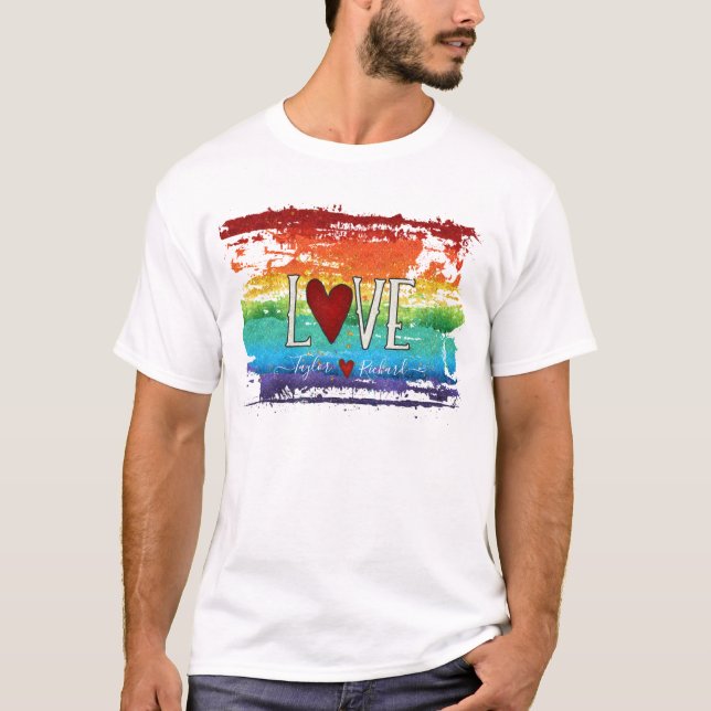 Camiseta Orgulho Rainbow Heart Love Glitter Nome Personaliz (Frente)