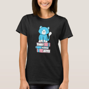 Camiseta Orgulho Sutil Transgênero Gato Fofo Pilha de Livro