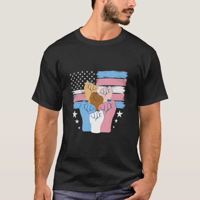 Camiseta Orgulho Trans EUA Bandeira LGBTQ Orgulho Transgêne (Frente)