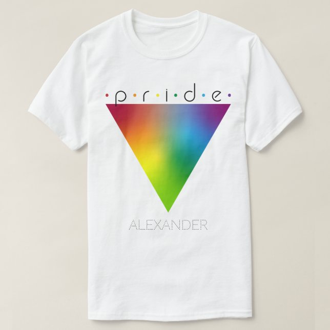 Camiseta Orgulho Triângulo Arco-Íris Gay LGBTQ Nome (Frente do Design)