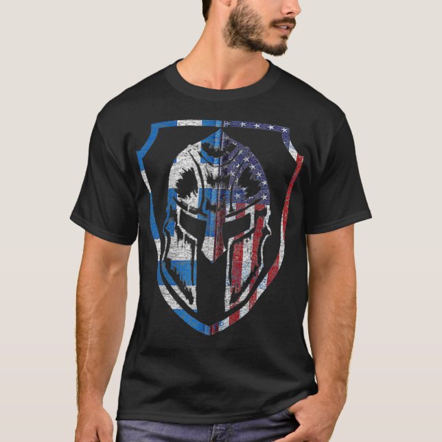 Camiseta Orgulho Zi da Grécia de Capacetes Espartanos Grego (Frente)