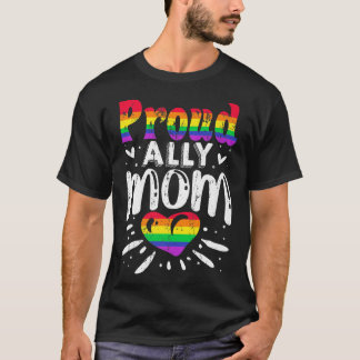 Camiseta Orgulhosa Aliada Mãe LGBTQ LGBT Coração Bandeira O