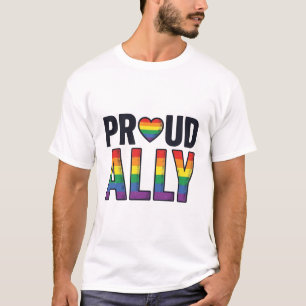 Camiseta Orgulhosa Aliada Vintage Coração Arco-Íri