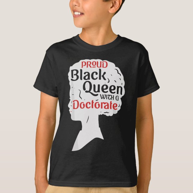 Camiseta Orgulhosa Dama Negra de PhD Dão de PhD a Afro Dout (Frente)