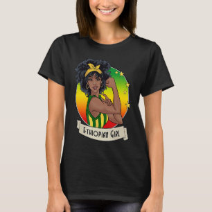 Camiseta Orgulhosa Garota Afro Etíope Cores da Bandeira da