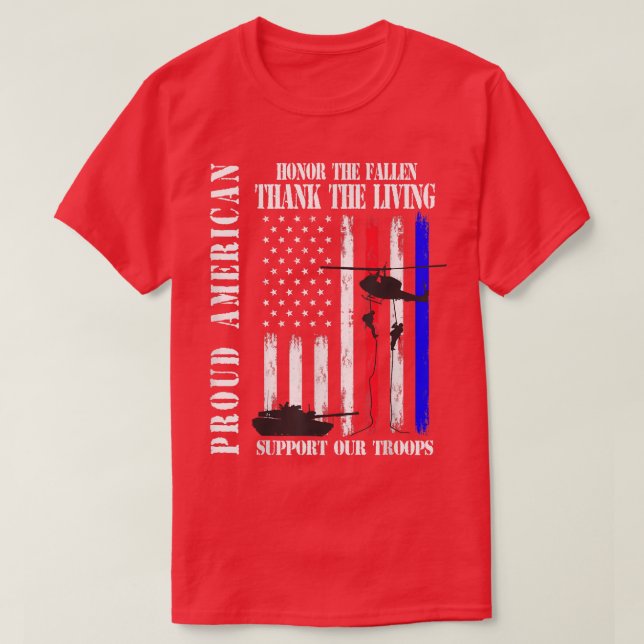 Camiseta Orgulhosa Honra Americana O Fallen Obrigado Vetera (Frente do Design)