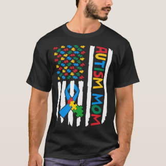 Camiseta Orgulhosa Mãe Autista Bandeira Americana Peça de P