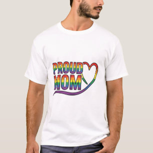 Camiseta Orgulhosa Mãe Coração Arco-Íris Design de Gravação