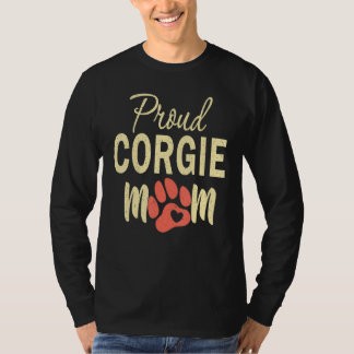 Camiseta Orgulhosa Mãe Corgi Mamãe Impressão de Pata Coraçã