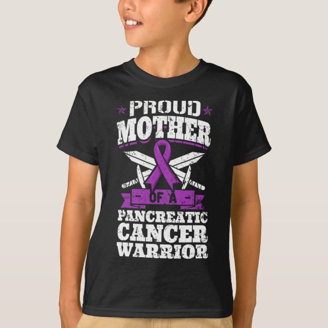 Camiseta Orgulhosa Mãe De Um Guerreiro Câncer de pâncreas A (Frente)