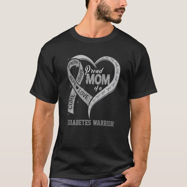 Camiseta Orgulhosa Mãe De Um Guerreiro Da Diabetes, Ribbon  (Frente)