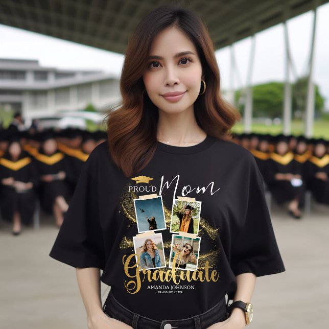 Camiseta Orgulhosa Mãe Dourada Graduação de Colagem de Foto (Criador carregado)