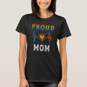 Camiseta Orgulhosa Mãe Lgbt Rainbow Hearbeat Family Orgulho