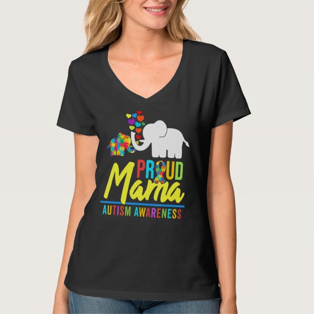 Camiseta Orgulhosa Mama Autismo Sensibilização Elefante - P (Frente)