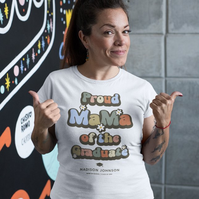 Camiseta Orgulhosa Mama Groovy do Formando (Criador carregado)