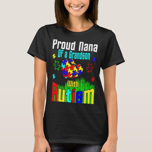 Camiseta Orgulhosa Nana De Um Avô Com Autismo (Frente)