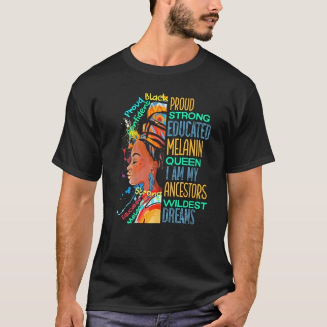 Camiseta Orgulhosa Rainha-Africana, educada, Black Hi (Frente)