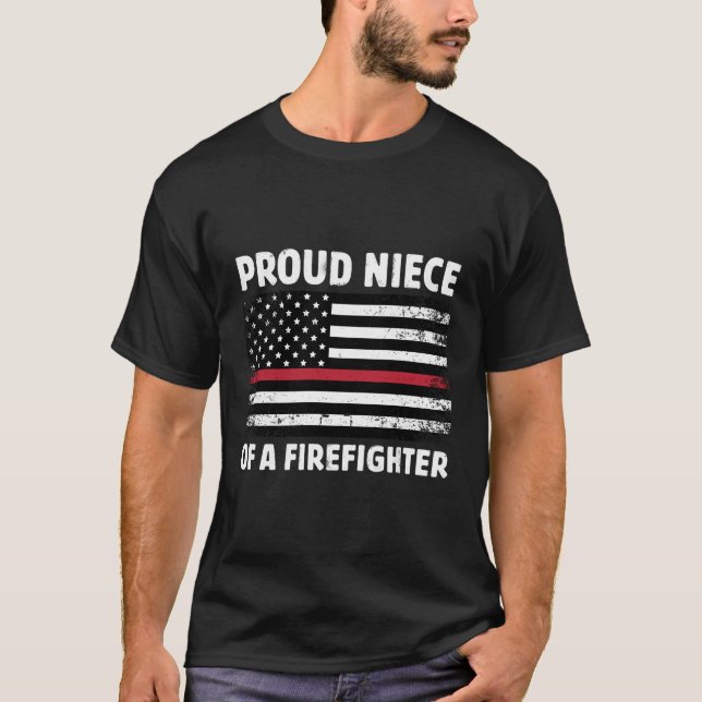 Camiseta Orgulhosa sobrinha de uma família de bombeiros fin (Frente)