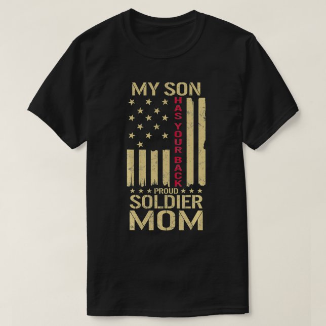 Camiseta Orgulhosa Soldado Mãe Meu Filho Tem Sua Parte De T (Frente do Design)