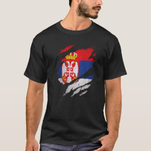 Camiseta Orgulhosa Torn Sérvio Arruinado Bandeira Sérvia