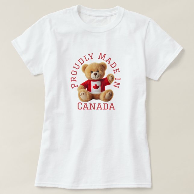 Camiseta Orgulhosamente Feito no Canadá com Urso de Pelúcia (Frente do Design)
