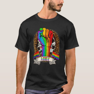 Camiseta Orgulhoso Ally Rainbow Hand Fist Lgbt Pride Leopar