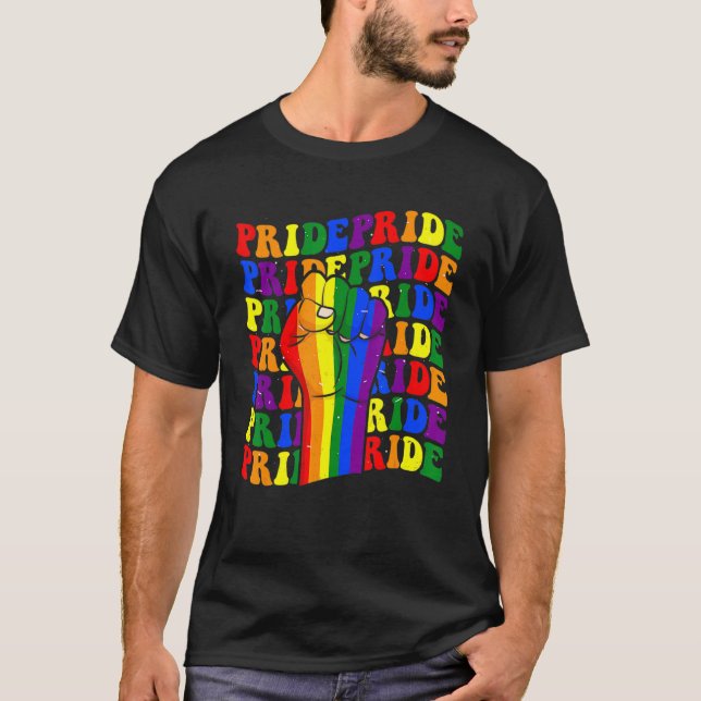 Camiseta Orgulhoso Ally Rainbow Hand Fist Lgbt Rainbow Prid (Frente)