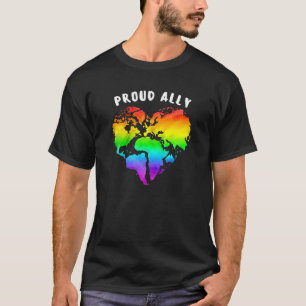 Camiseta Orgulhoso Ally World LGBT Rainbow Flag Orgulho gay