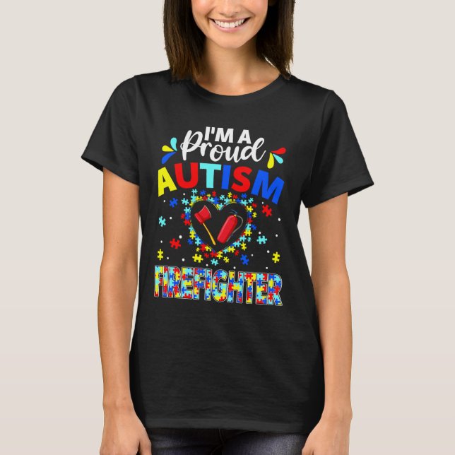 Camiseta Orgulhoso Bombeiro Autismo Consciência Amor Autism (Frente)