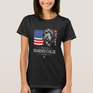Camiseta Orgulhoso Bordado Collie Mãe Bandeira Americana Pa
