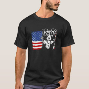 Camiseta Orgulhoso Border Collie Bandeira Americana dos EUA