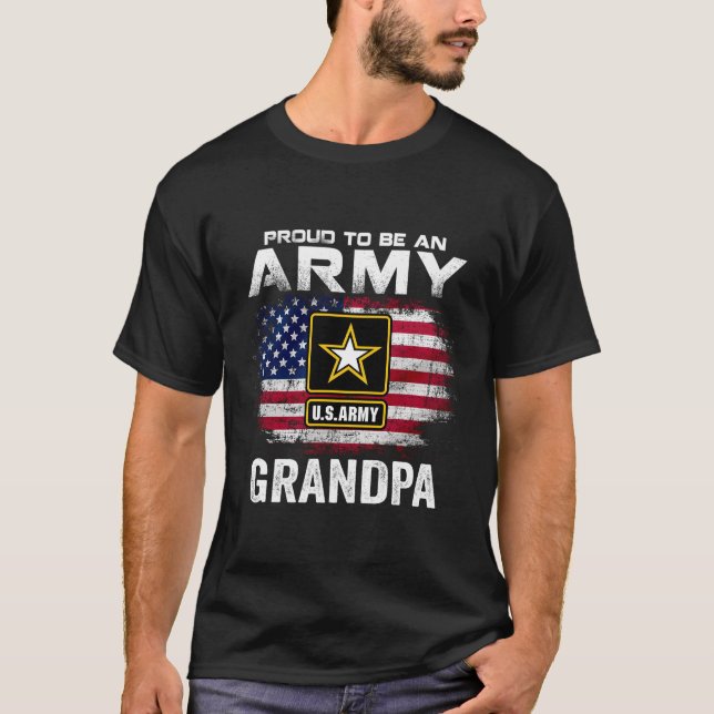 Camiseta Orgulhoso De Ser Um Avô Do Exército Com A Bandeira (Frente)