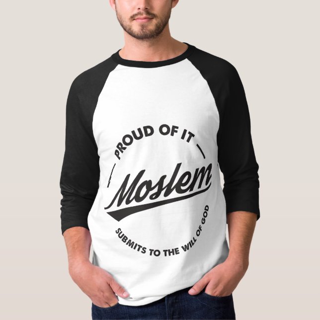 Camiseta Orgulhoso dele Raglan muçulmano (Frente)