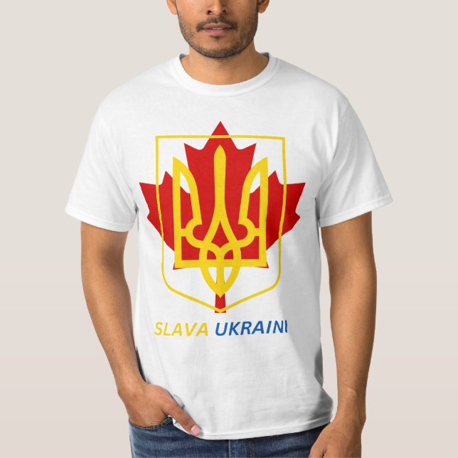 CAMISETA ORGULHOSO EM SER CANADENSE UCRANIANO - SLAVA UKRAI (Frente)