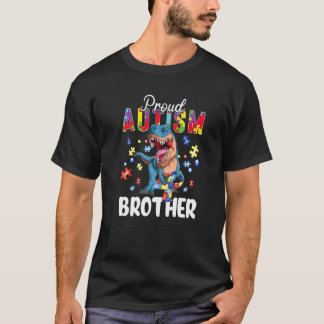 Camiseta Orgulhoso Irmão Autismo Dinossauro T Rex Conscient
