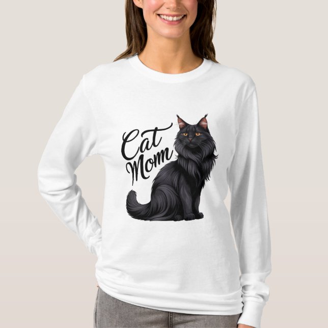 Camiseta Orgulhoso Maine Coon Cat Mãe T-Shirt (Frente)