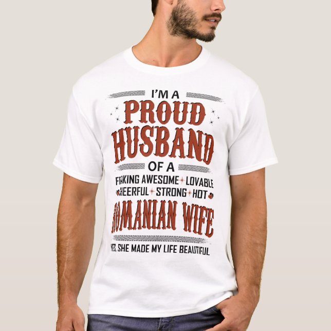 Camiseta Orgulhoso Marido Do Namorados Romeno (Frente)