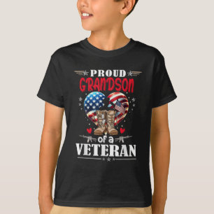 Camiseta Orgulhoso neto Veterano Grandson Heart American Fl