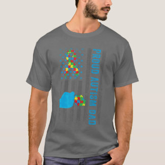 Camiseta Orgulhoso Pai Autista Bandeira Americana EUA Consc