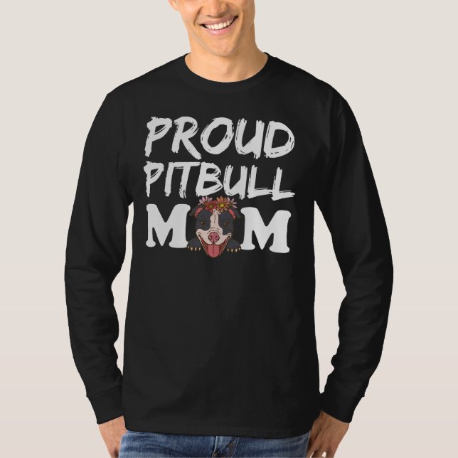 Camiseta Orgulhoso Pitbull Mãe Engraçado Touro Mamãe Relaxo (Frente)