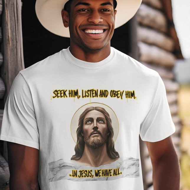 Camiseta Orientação divina: Busca, Escute, Obey (Criador carregado)