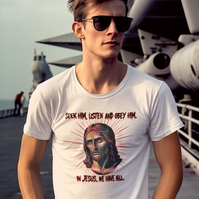 Camiseta Orientação divina: Busca, Escute, Obey (Criador carregado)