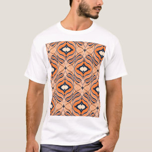Camiseta Oriental Sem Costura: Ornamento Laranja Negro