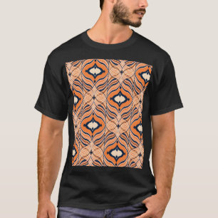 Camiseta Oriental Sem Costura: Ornamento Laranja Negro