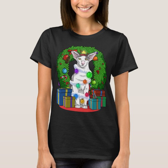 Camiseta Oriental Shorthair Cat Natal Árvore Natal Sa (Frente)