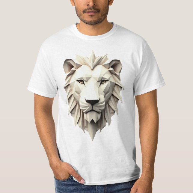 Camiseta Origami Lion: Uma obra-prima geométrica em Design (Frente)