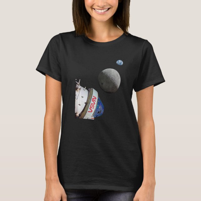Camiseta Orion Spacecraft Seeing Moon and Earth Woman On Th (Frente)