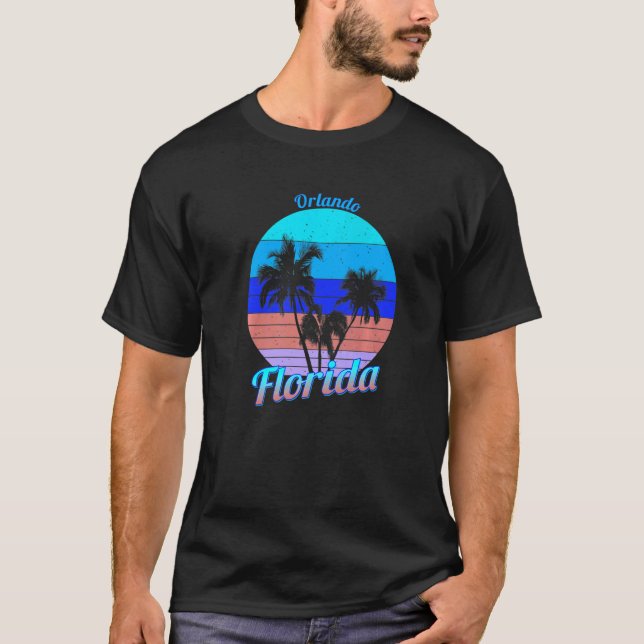 Camiseta Orlando Florida Retro Tropical Palm Trees Vacina (Frente)