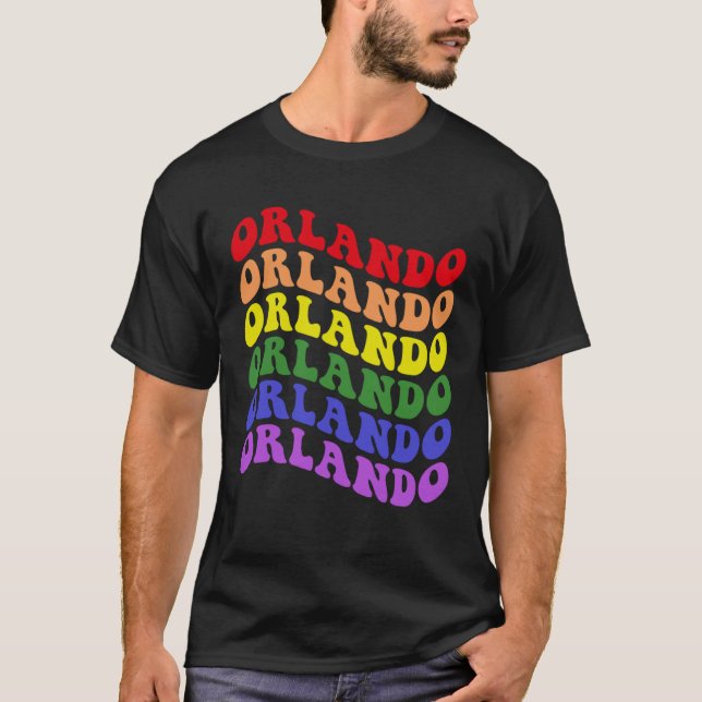 Camiseta Orlando Gay Pride Rainbow LGBTQ LGBT Groovy Retro (Frente)